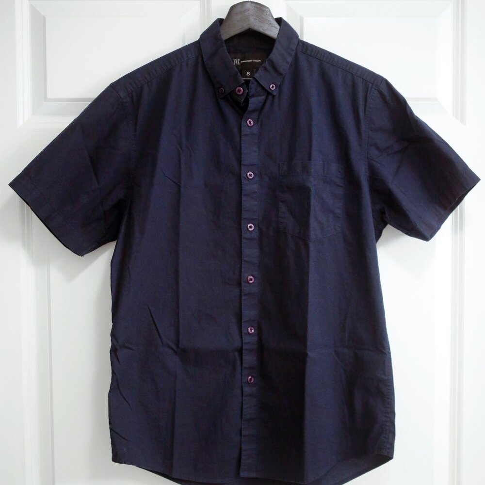 INC International Concepts Solid Short Sleeve Button Down Shirt - Blue - S